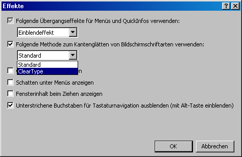 clearType Windows Anzeige-Eigenschaften
