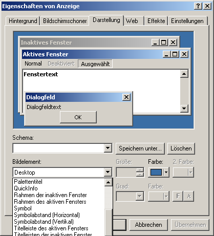 Eigenschaften von Anzeige