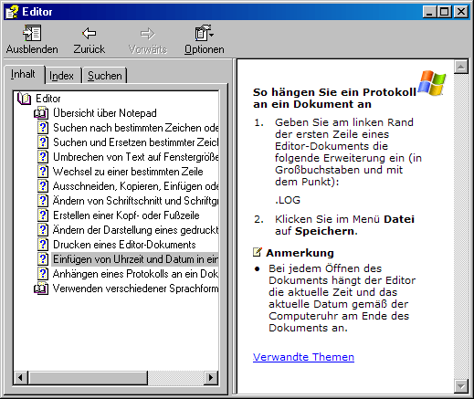 windows-editor Hilfe Funktion Windows Editor